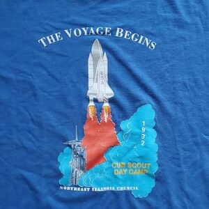 Vintage 1992 Cub Scout Day Camp Northeast Illinois Size XL Spaceship USA Blue